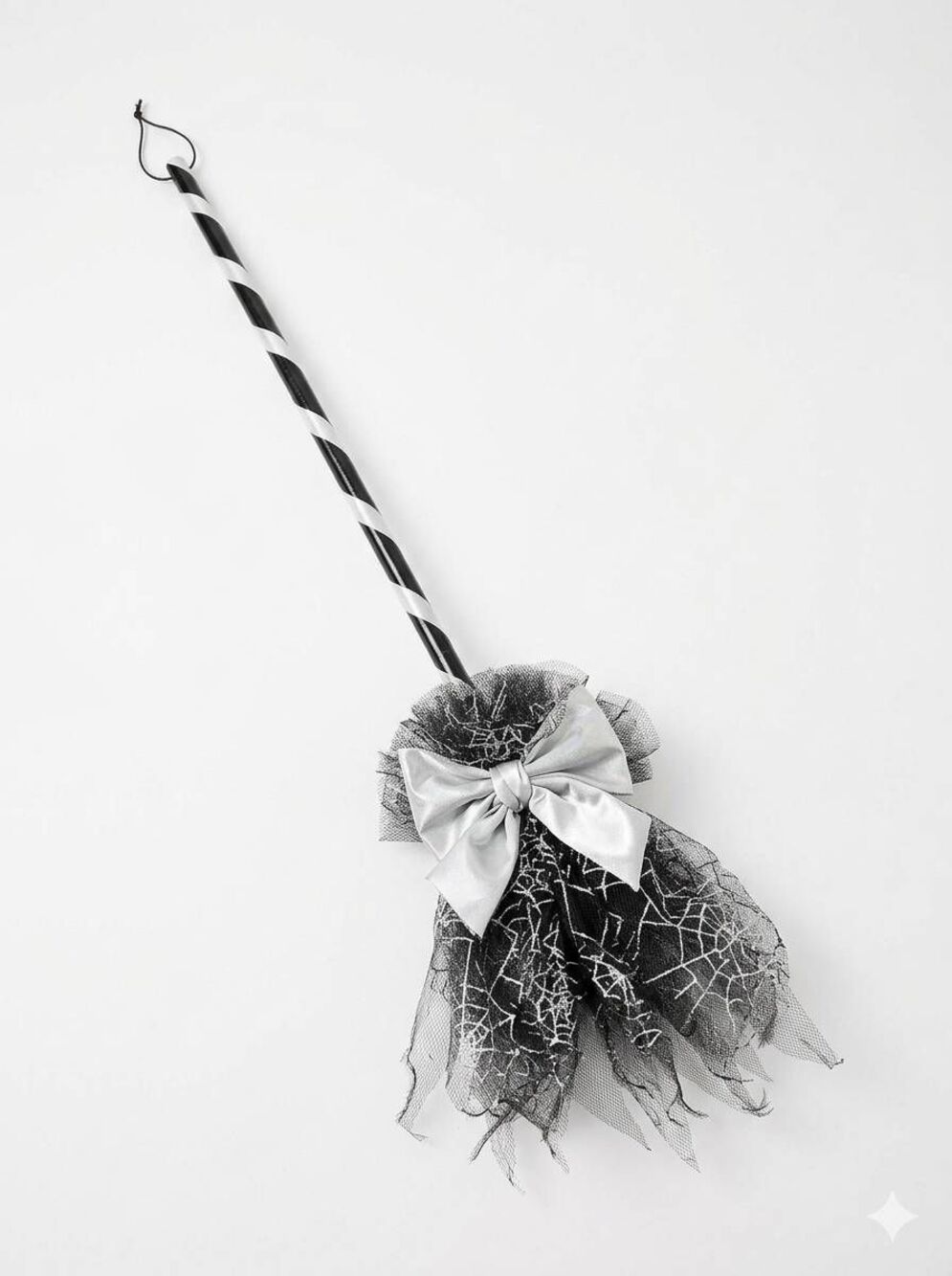 🔸️NWT Black & Metallic Spider Web Witch Broom Costume Prop Halloween Decor